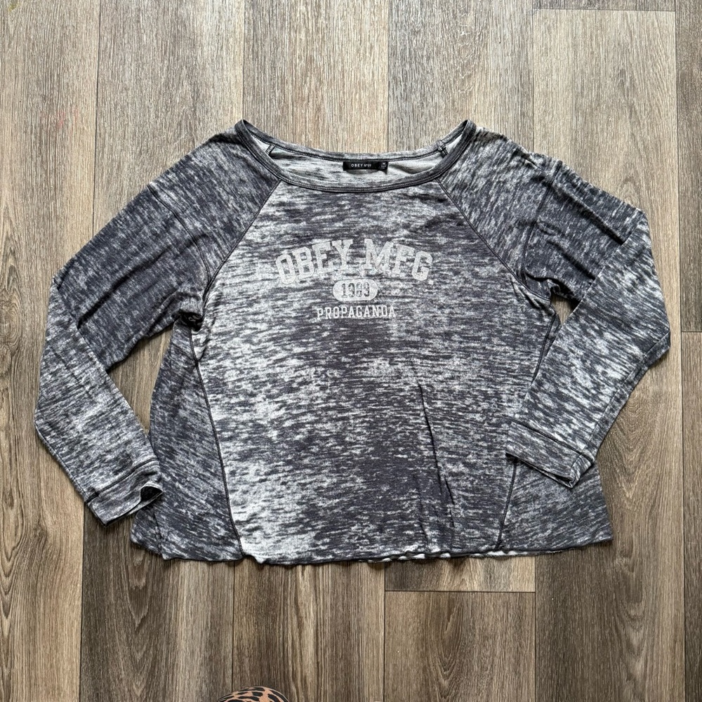 Obey Gray Marled Long-Sleeve Raglan Top